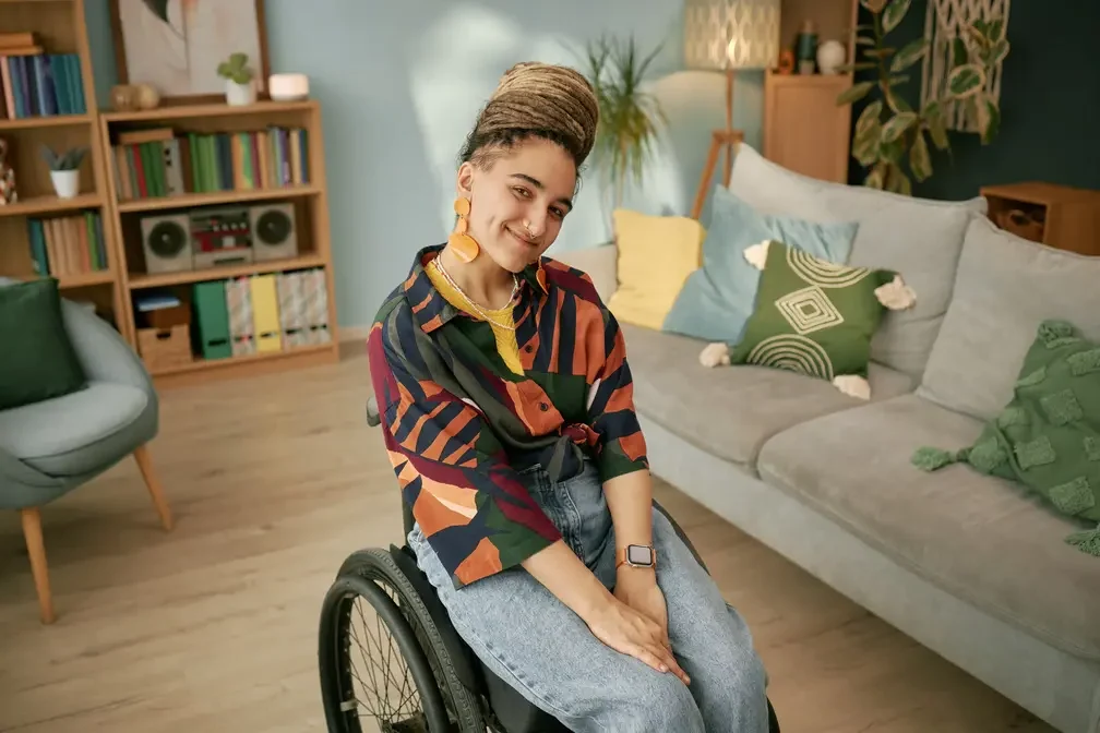 Smiling woman in wheelchair